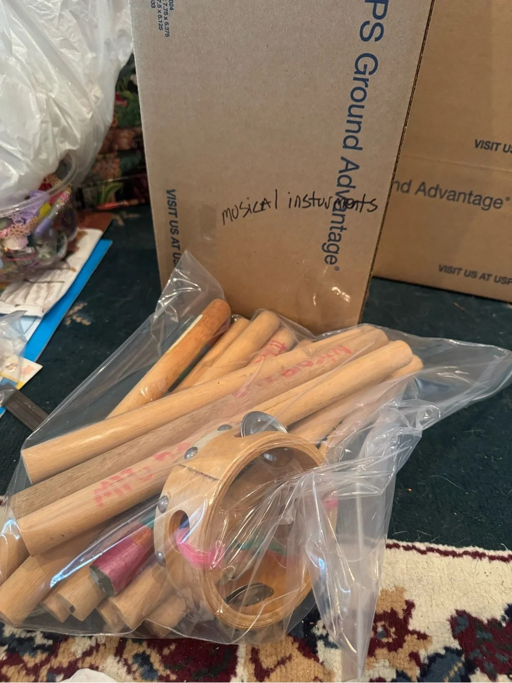 Wooden Rhythm Sticks and Tambourine Set - Multicolor